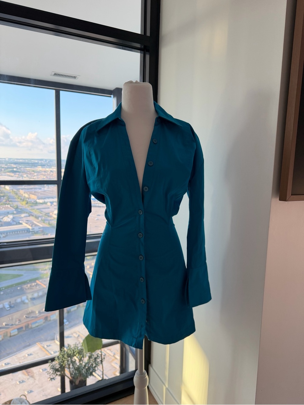 Zara Teal Button-Front Mini Dress